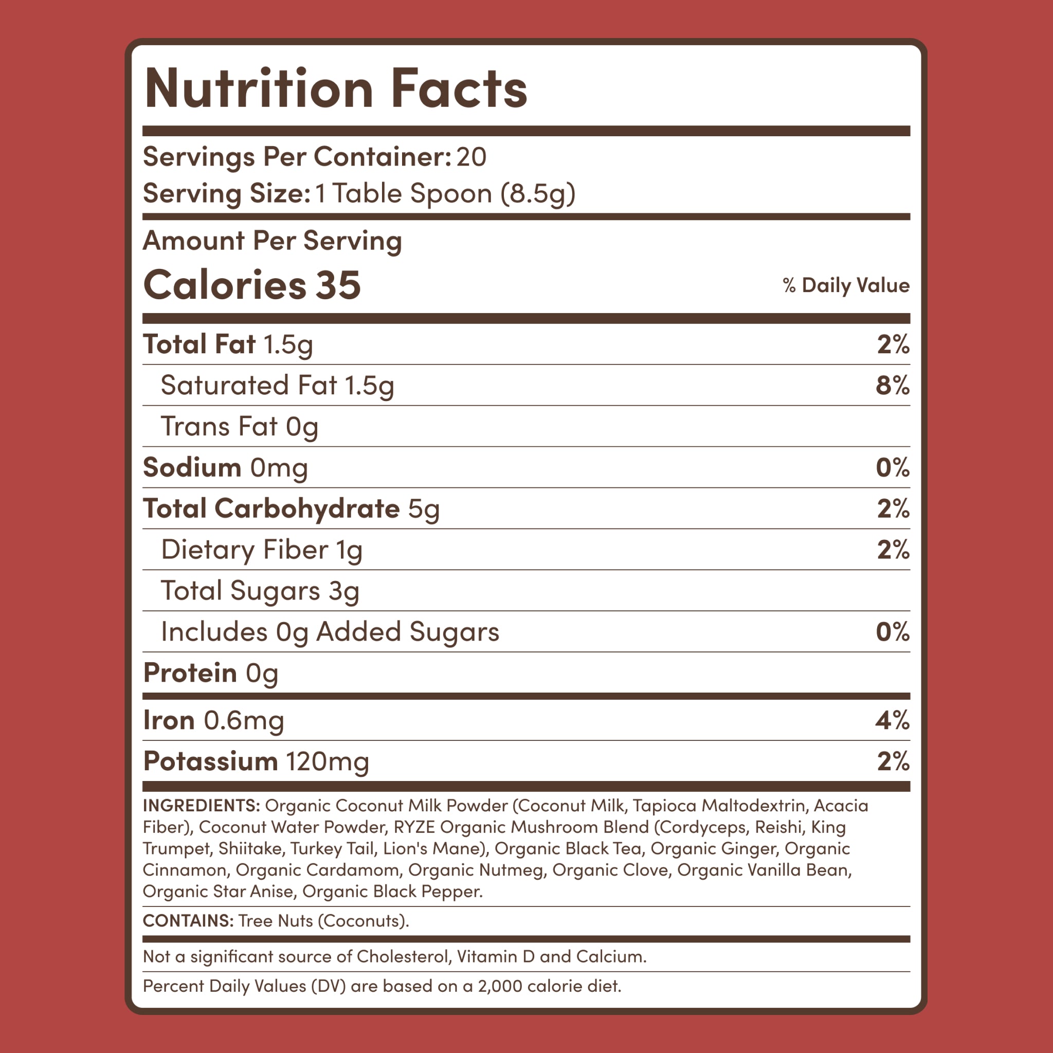 RYZE Mushroom Chai — Organic Instant Chai with Reishi & Organic Black Tea, 20 Servings Y7