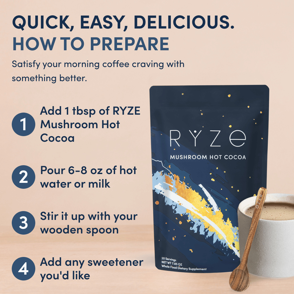 RYZE Mushroom Hot Cocoa — Organic Instant Cocoa with L-Theanine & Melatonin, 20 Servings B0