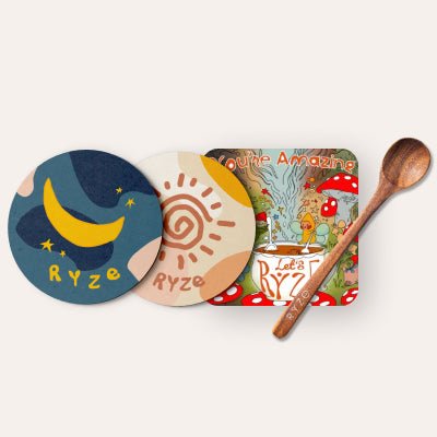 Coasters + Mushroom Magnet + Acacia Spoon X2