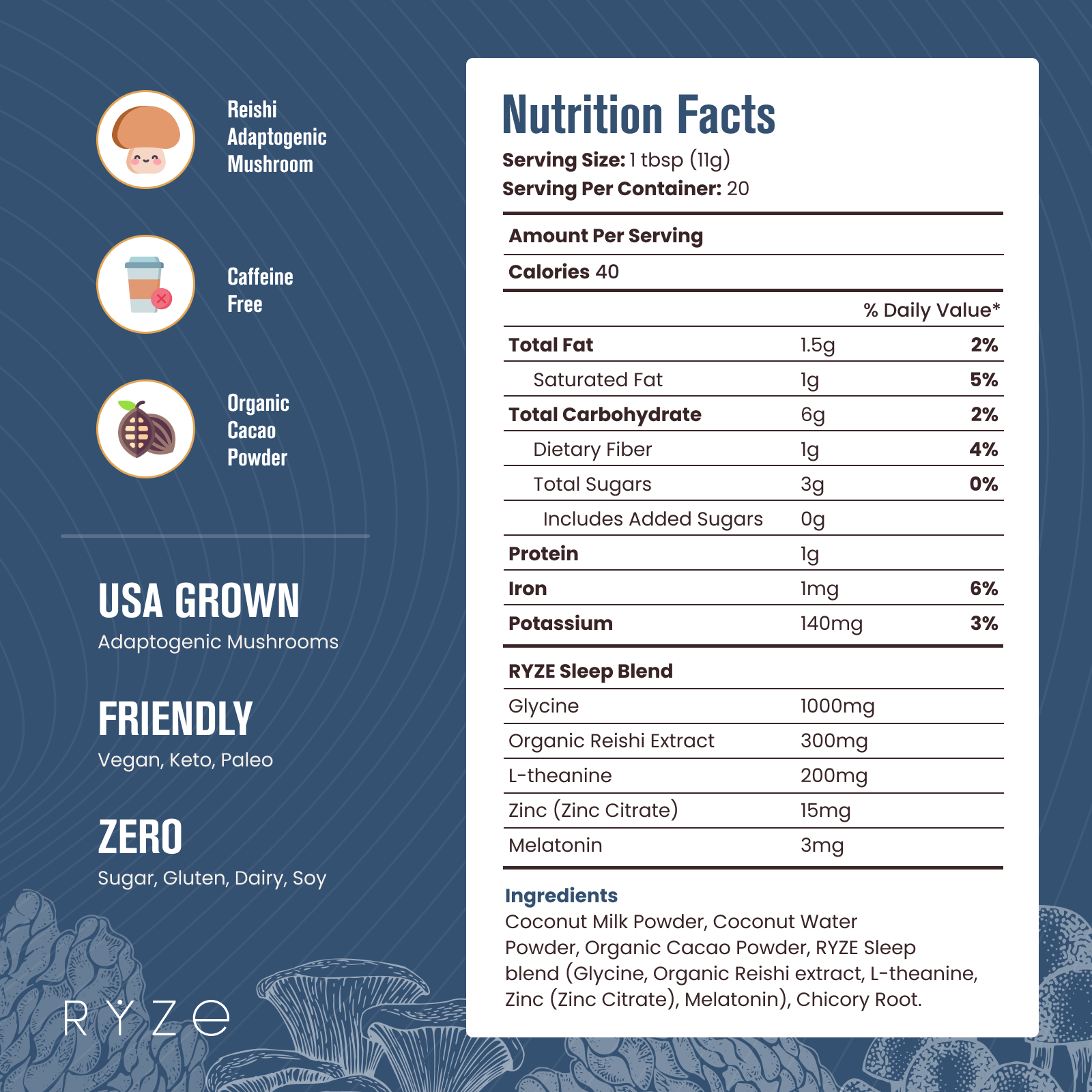 RYZE Hot Cocoa - with 6 Sleep Superfoods to Help Fall Asleep and Stay Asleep A9