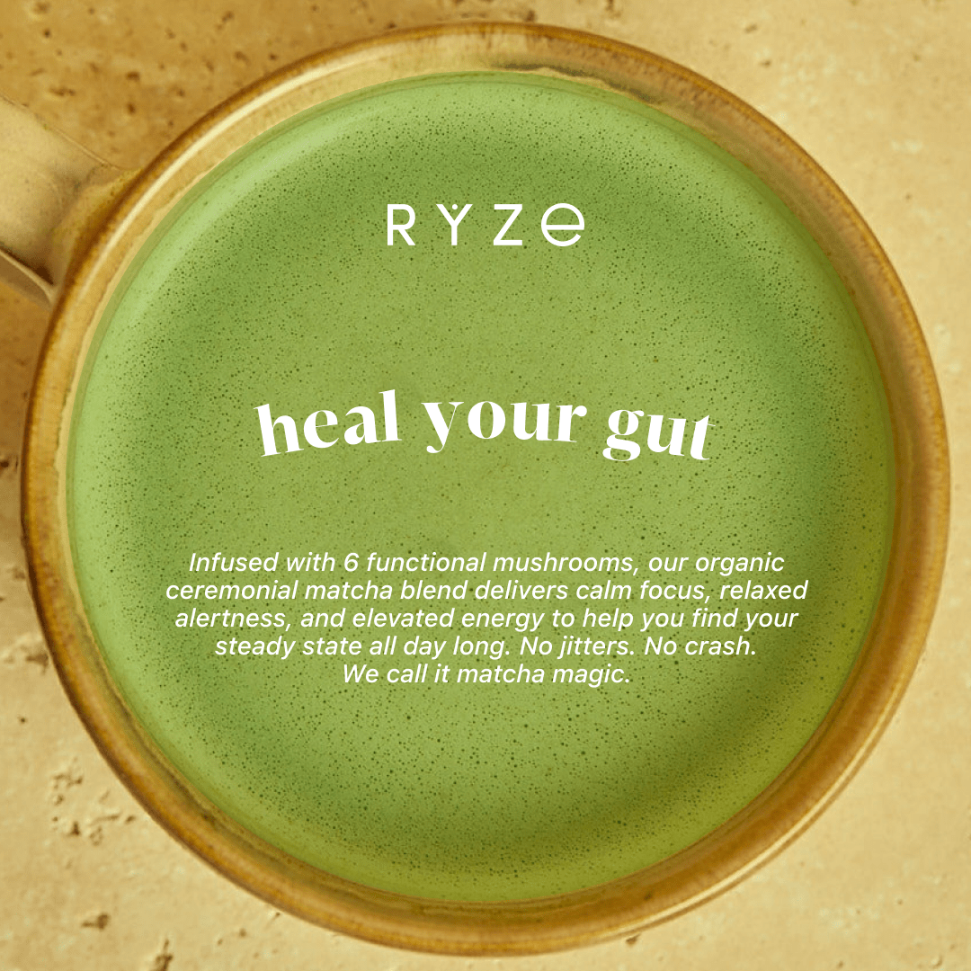 RYZE Mushroom Matcha - with 6 Organic Adaptogenic Mushrooms Grown In USA and Ceremonial-Grade Japanese Matcha W9