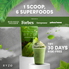 RYZE Mushroom Matcha - with 6 Organic Adaptogenic Mushrooms Grown In USA and Ceremonial-Grade Japanese Matcha W9