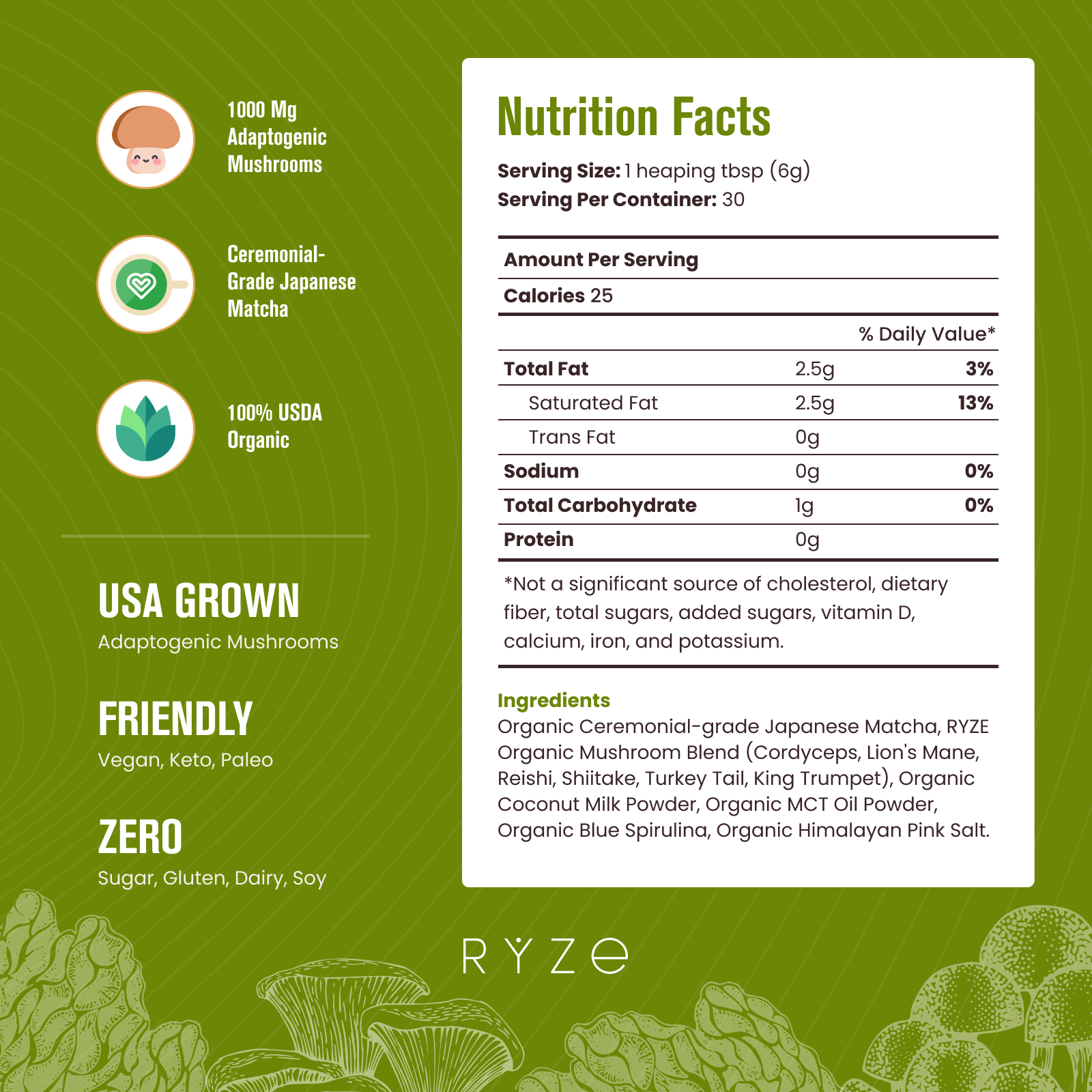 RYZE Organic Mushroom Matcha Starter Kit (60 servings) Z6